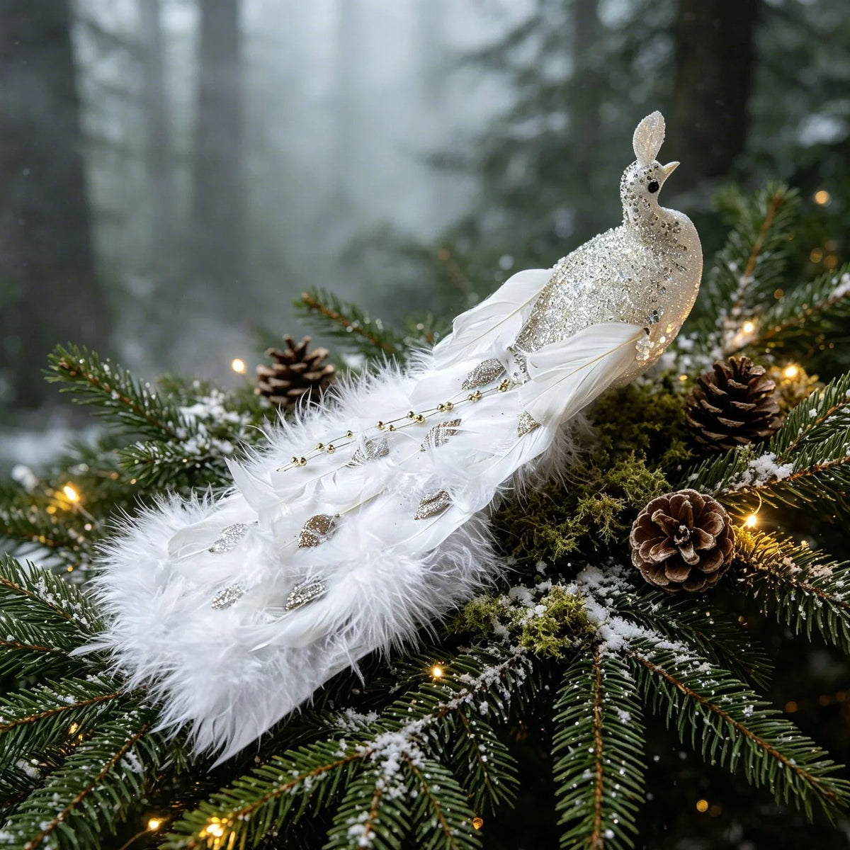 Holiday Feather Decoration Delicate Feathers & Sparkling Accents