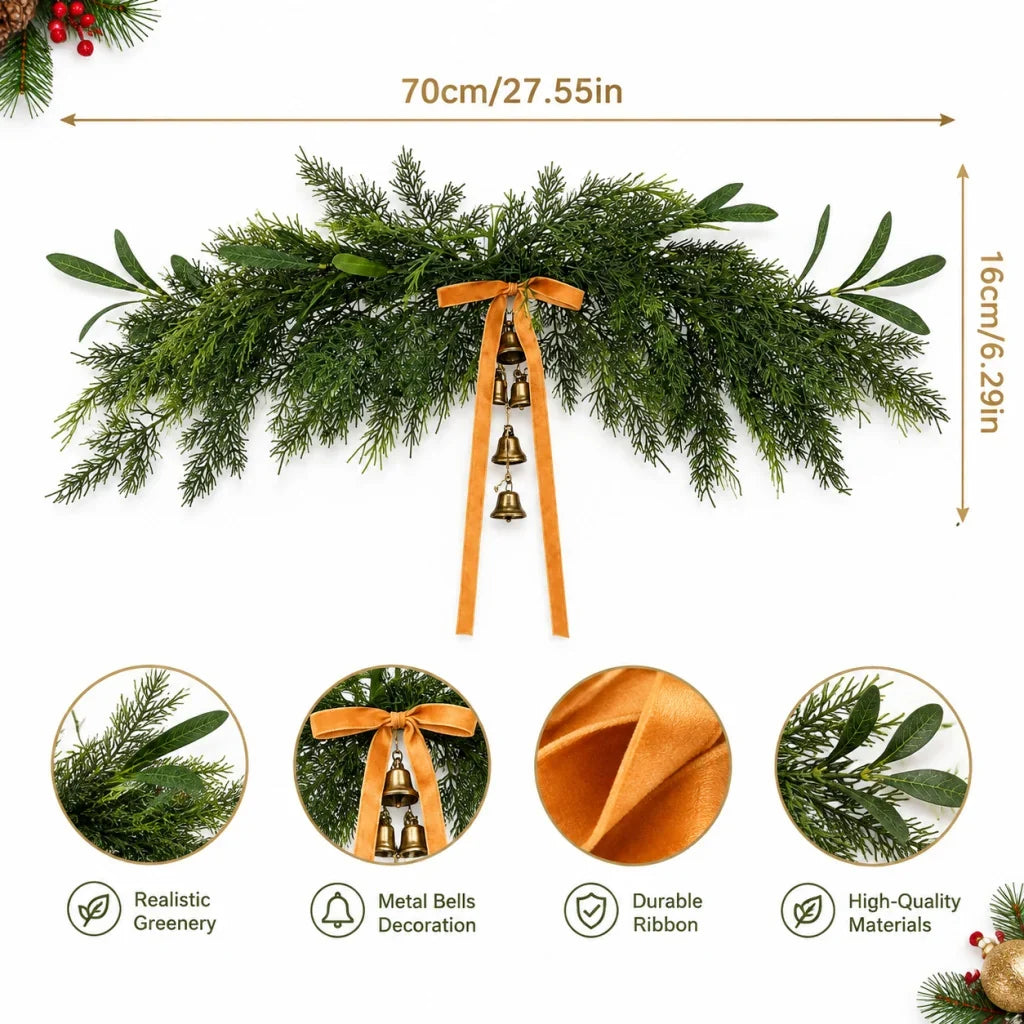 Holiday Garland Realistic Greenery & Metal Bells