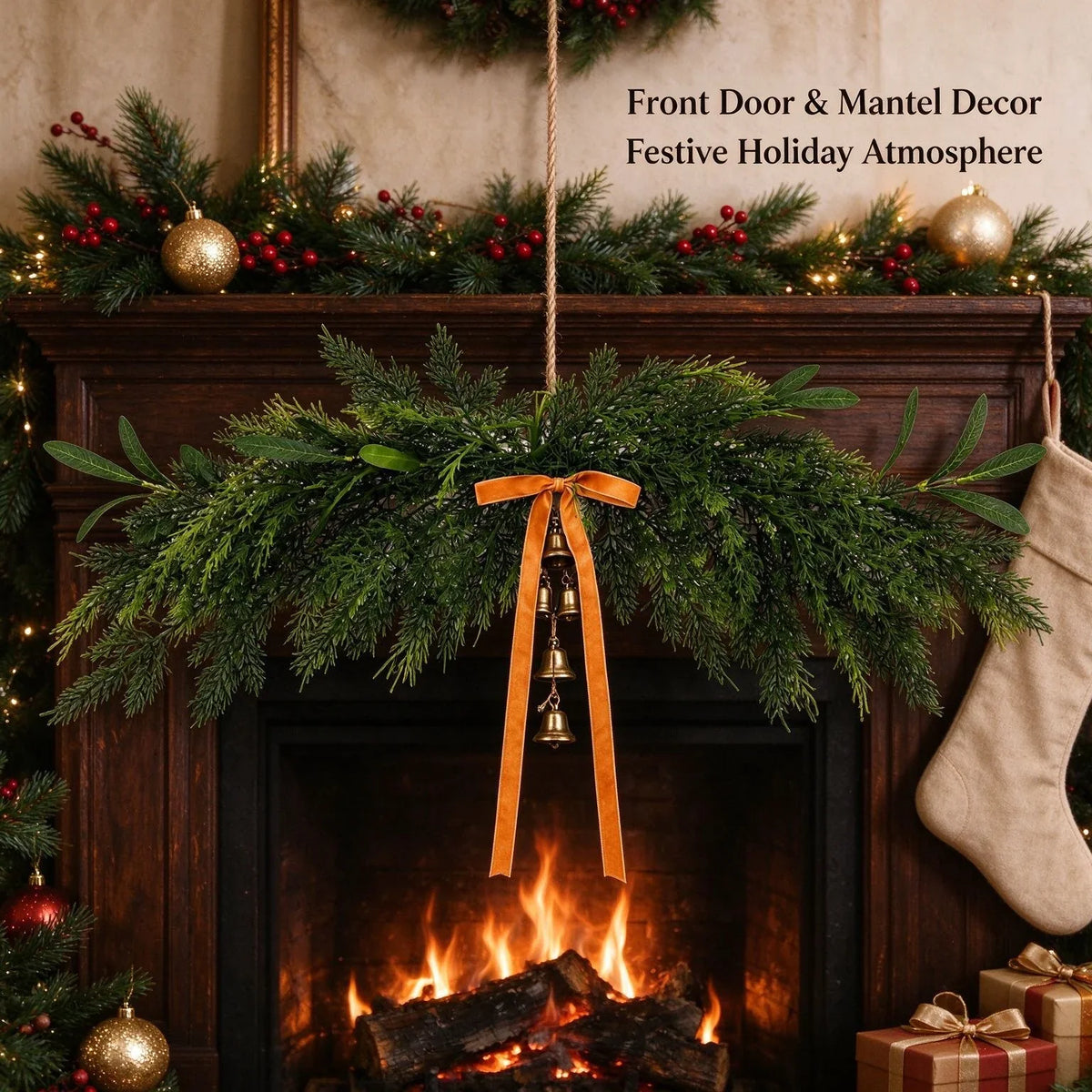Holiday Garland Realistic Greenery & Metal Bells