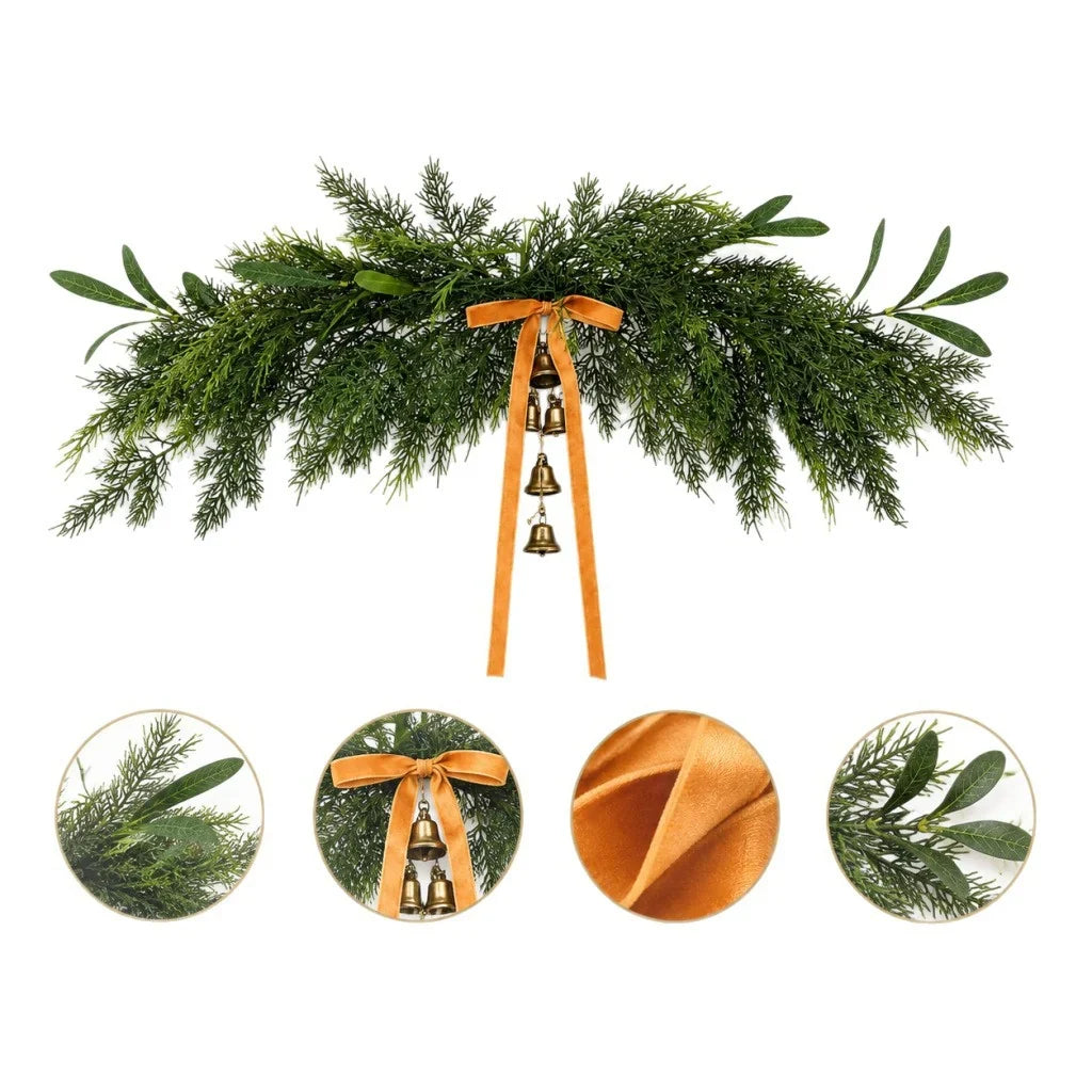Holiday Garland Realistic Greenery & Metal Bells