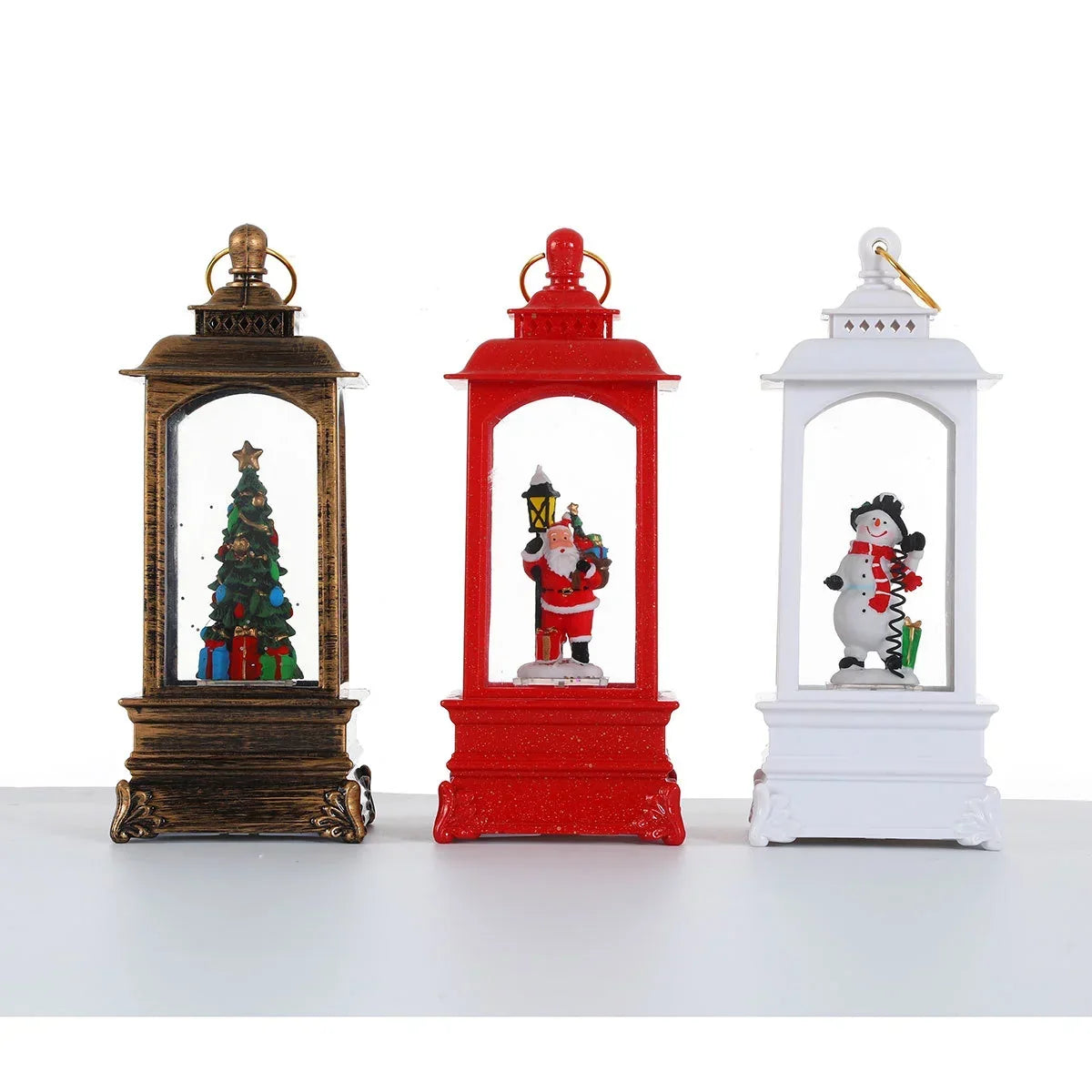 Holiday Lantern Illuminated Snowfall Santa Scene