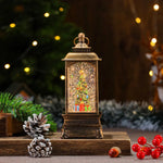 Holiday Lantern Illuminated Snowfall Santa Scene