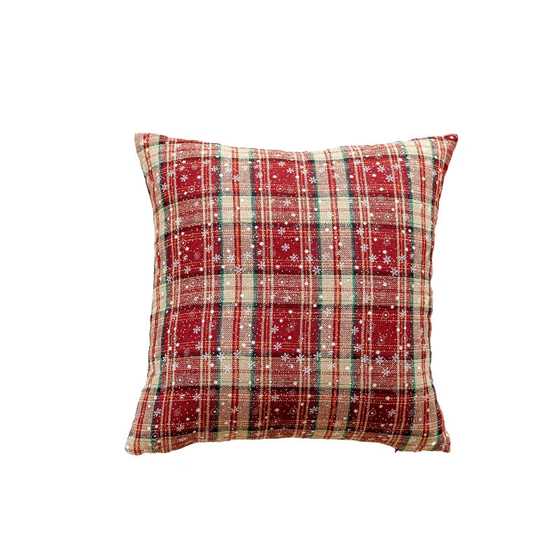 Holiday Pillow Embroidered Snowflake Plaid Plush Insert Included