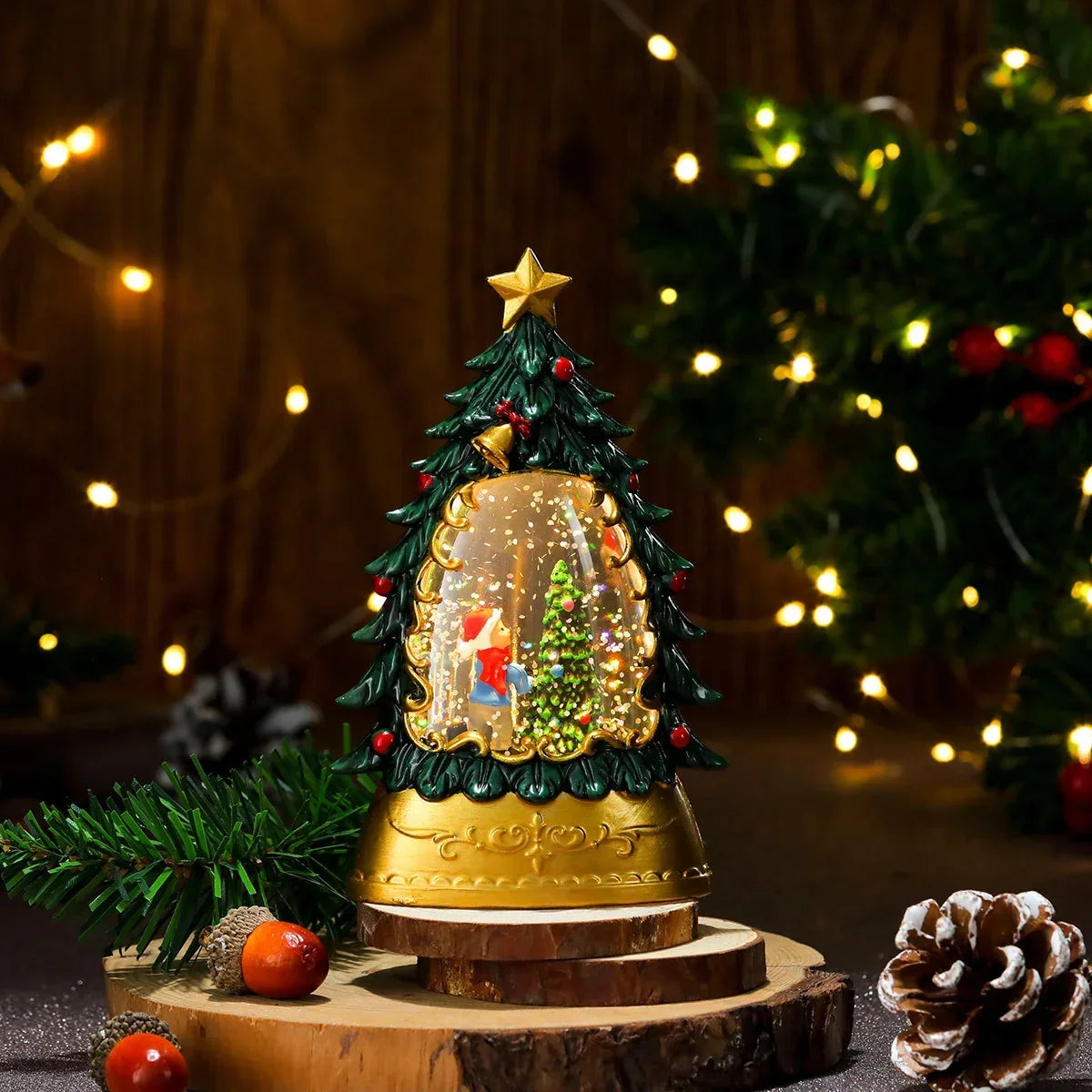 Holiday Snow Globe LED Battery-Free Tree Scene