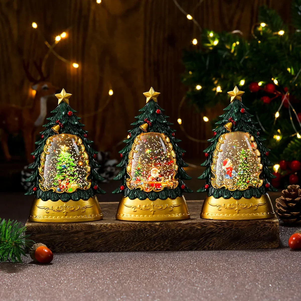 Holiday Snow Globe LED Battery-Free Tree Scene