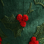 Holiday Throw Pillow Velveteen Embroidered Pom Accents Hidden Zipper