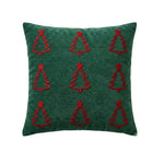 Holiday Throw Pillow Velveteen Embroidered Pom Accents Hidden Zipper
