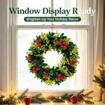 Holiday Wreath Felt Holly Leaves & Red Berries 45cm