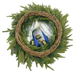 Holiday Wreath Lifelike Faux Evergreen 18 Inch Ribbon & Bells