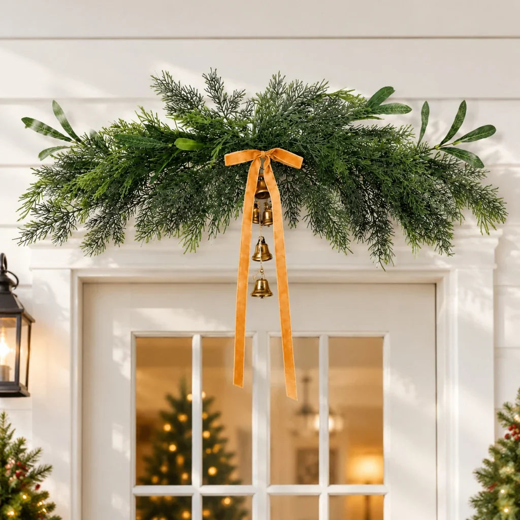 Holiday Wreath Lifelike Greenery & Metal Bells