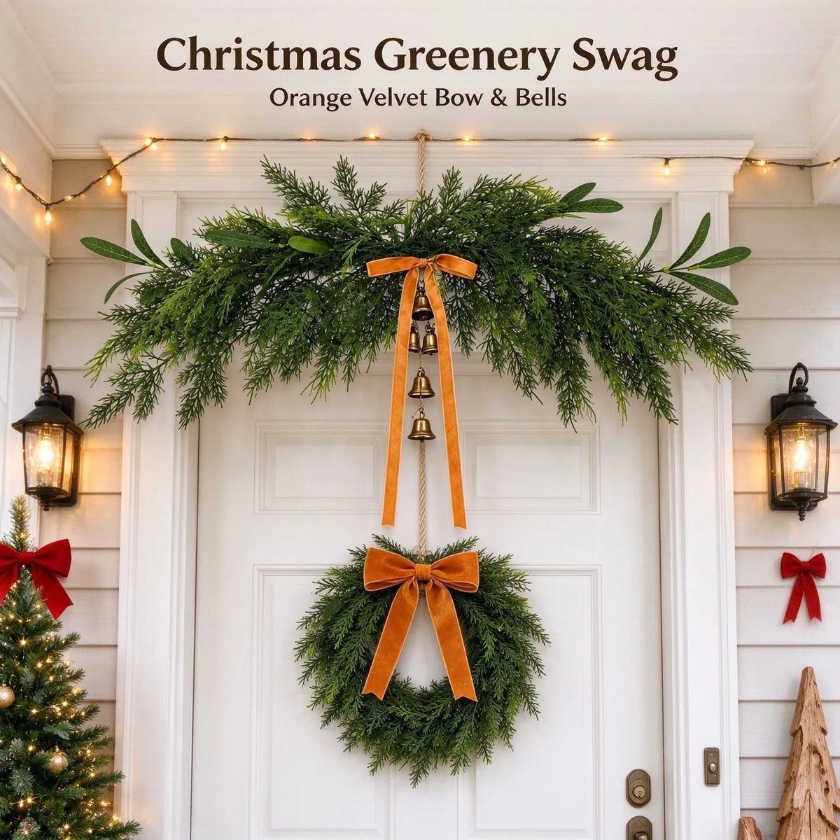 Holiday Wreath Lifelike Greenery & Metal Bells