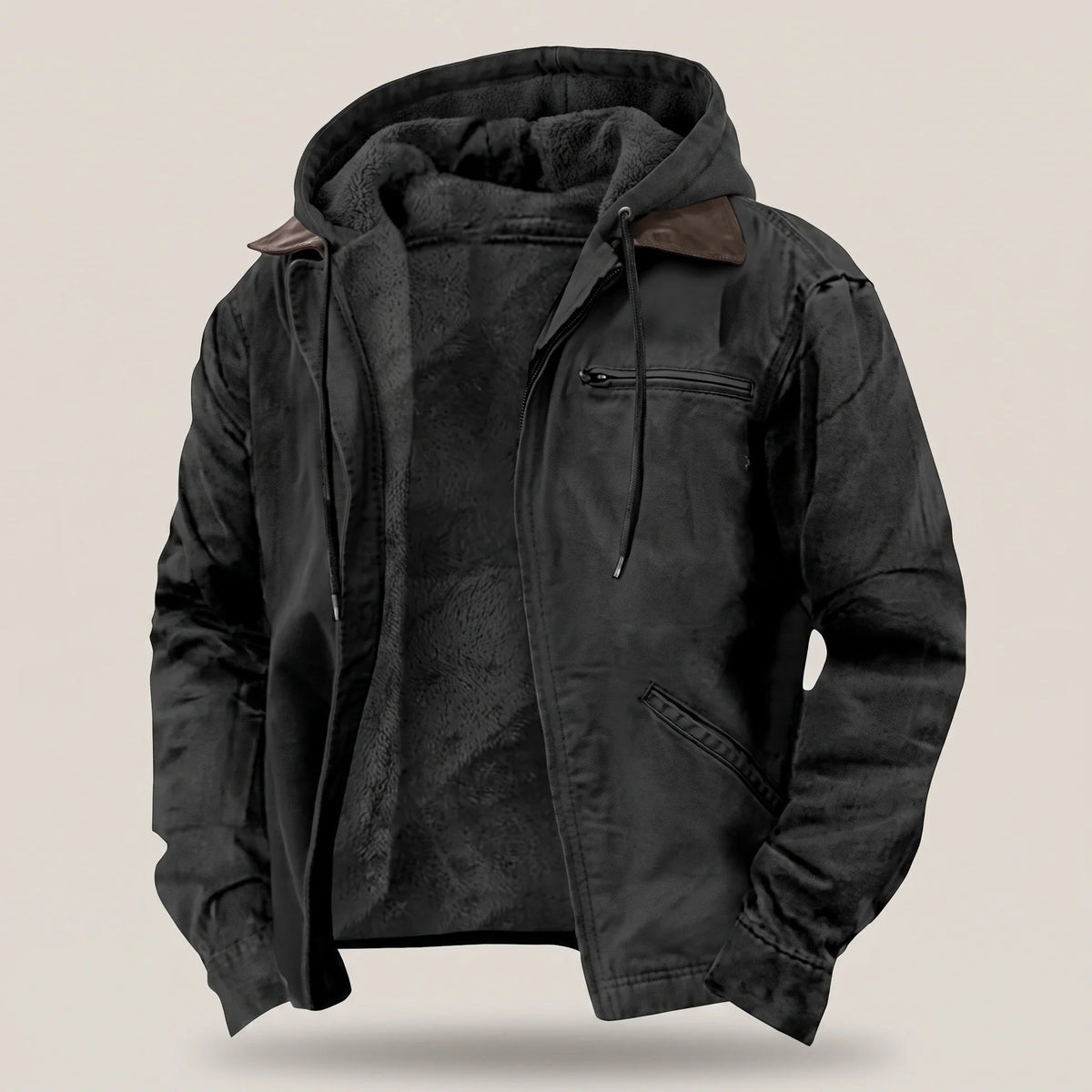 Hooded Jacket Durable Canvas Fleece Lined