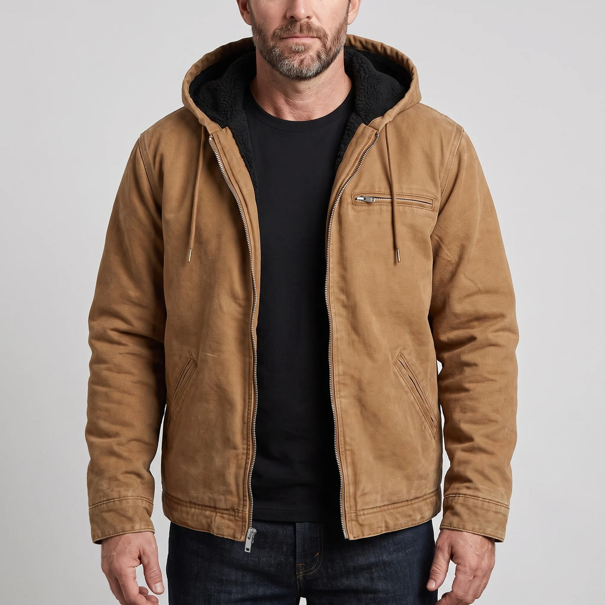 Hooded Jacket Durable Canvas Fleece Lined
