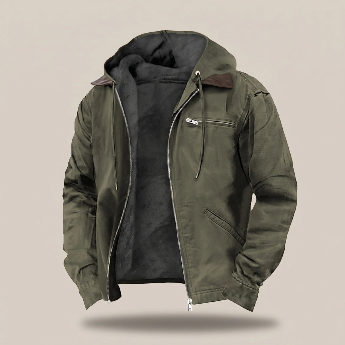 Hooded Jacket Durable Canvas Fleece Lined