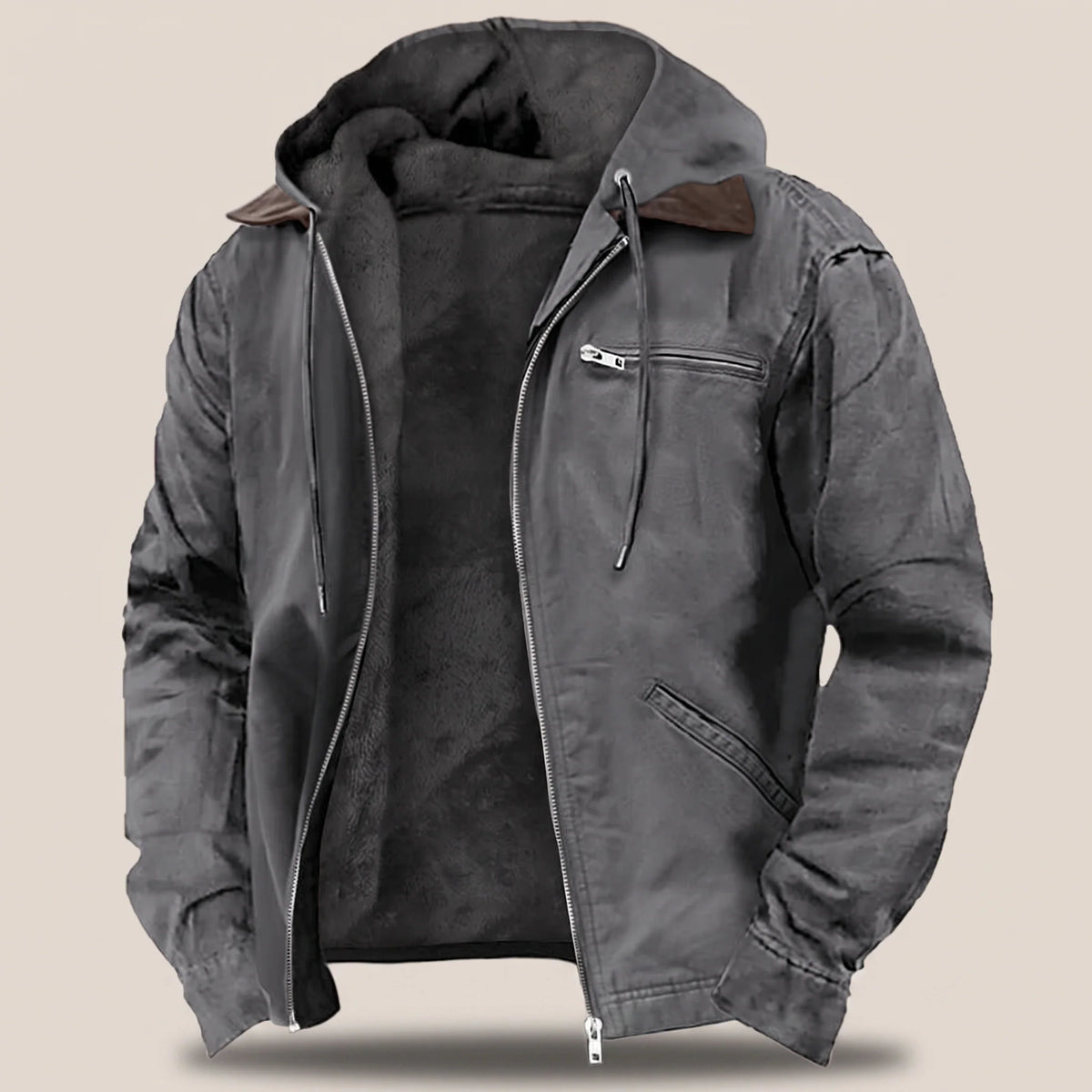 Hooded Jacket Durable Canvas Fleece Lined