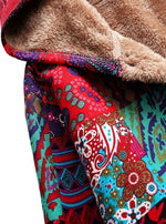 Hooded Jacket Fleece-Lined Boho Patchwork Button-Front Pockets