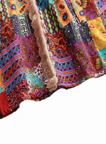 Hooded Jacket Fleece-Lined Boho Patchwork Button-Front Pockets