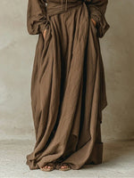 Hooded Maxi Dress Cotton-Linen Blend Stretch Full-Length