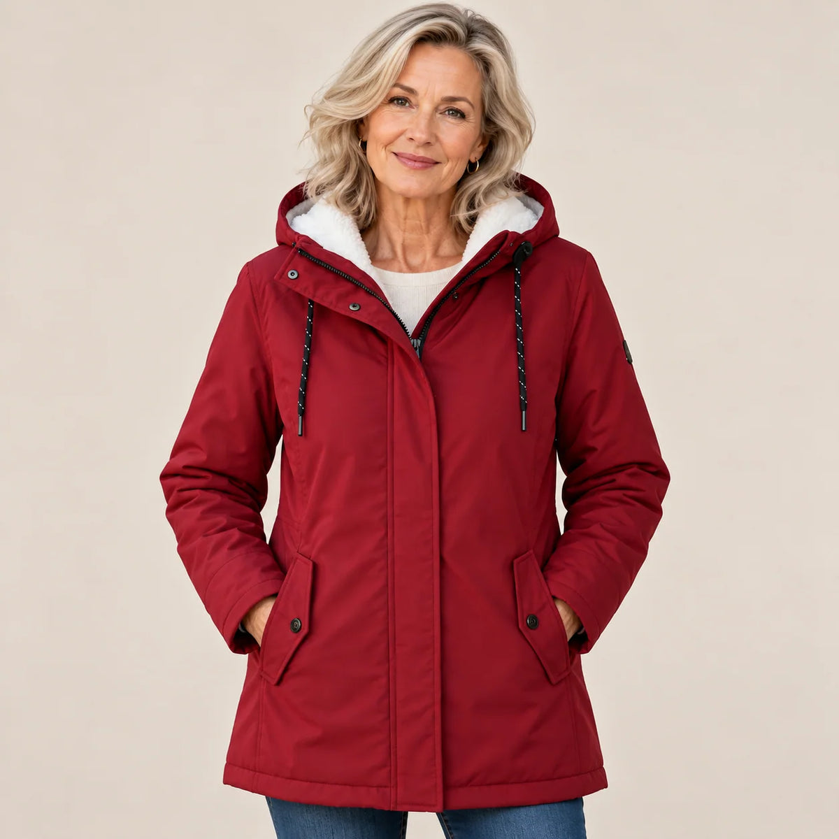 Hooded Parka Coat Fleece-Lined Adjustable Drawcord Hood Storm Placket
