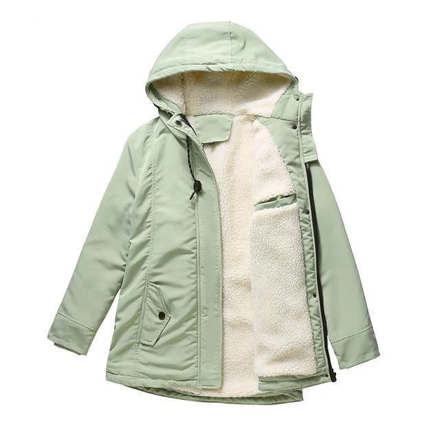 Hooded Parka Coat Fleece-Lined Adjustable Drawcord Hood Storm Placket