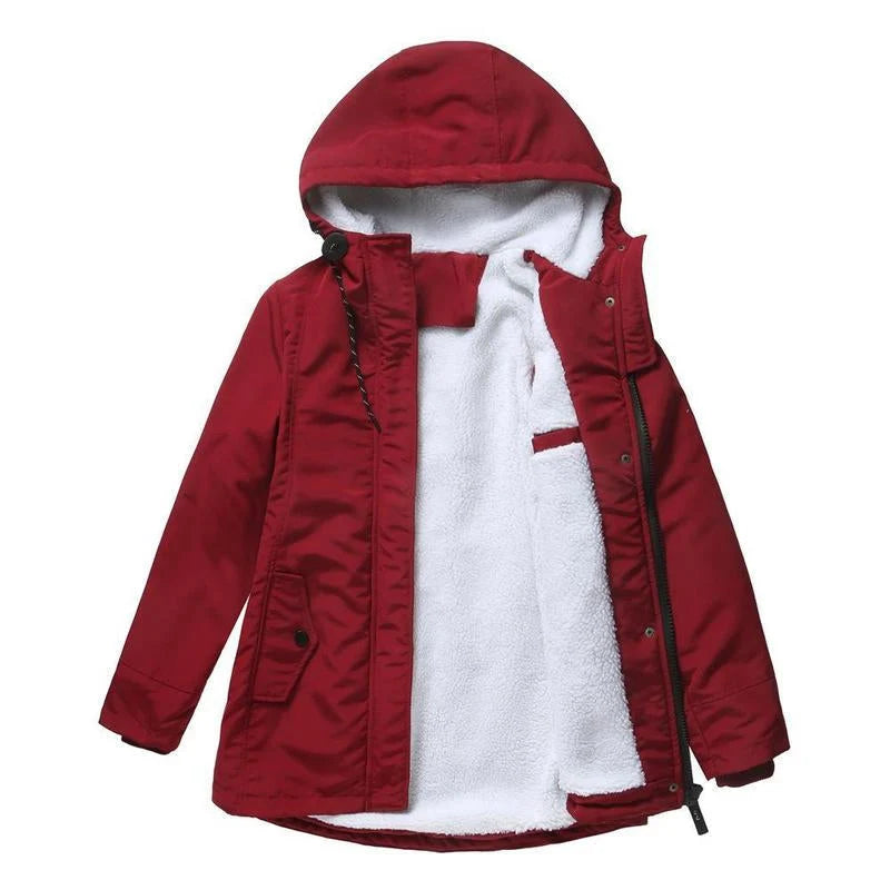Hooded Parka Coat Fleece-Lined Adjustable Drawcord Hood Storm Placket