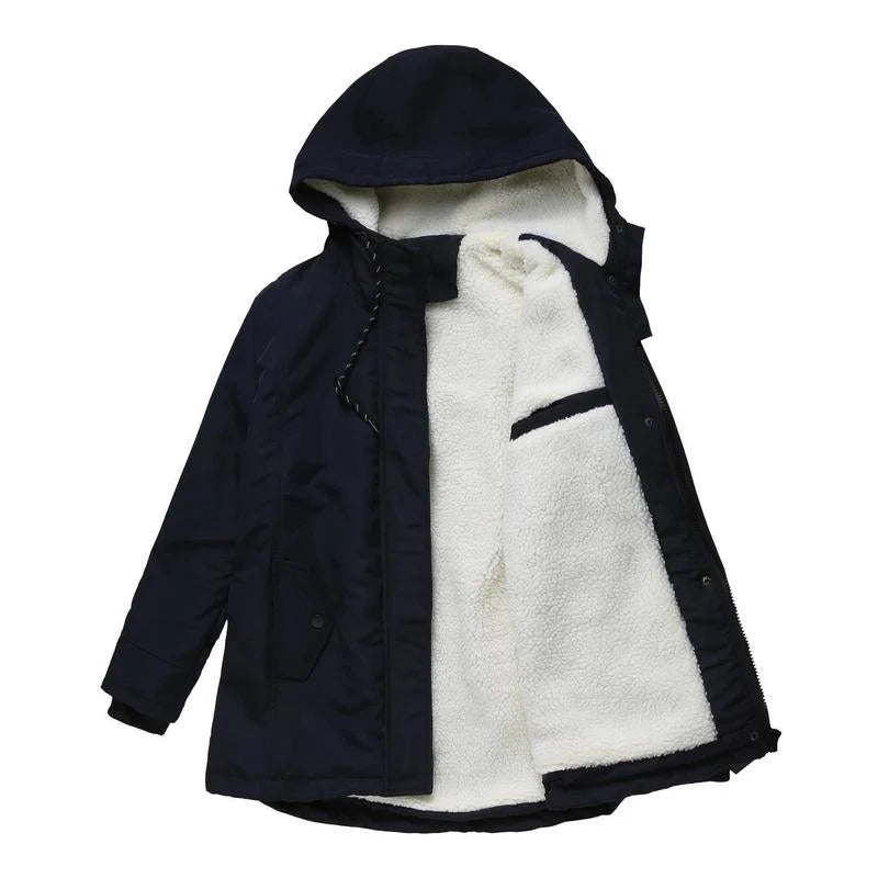 Hooded Parka Coat Fleece-Lined Adjustable Drawcord Hood Storm Placket