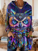 Hooded Tunic Bohemian Print Long Sleeve Relaxed Fit