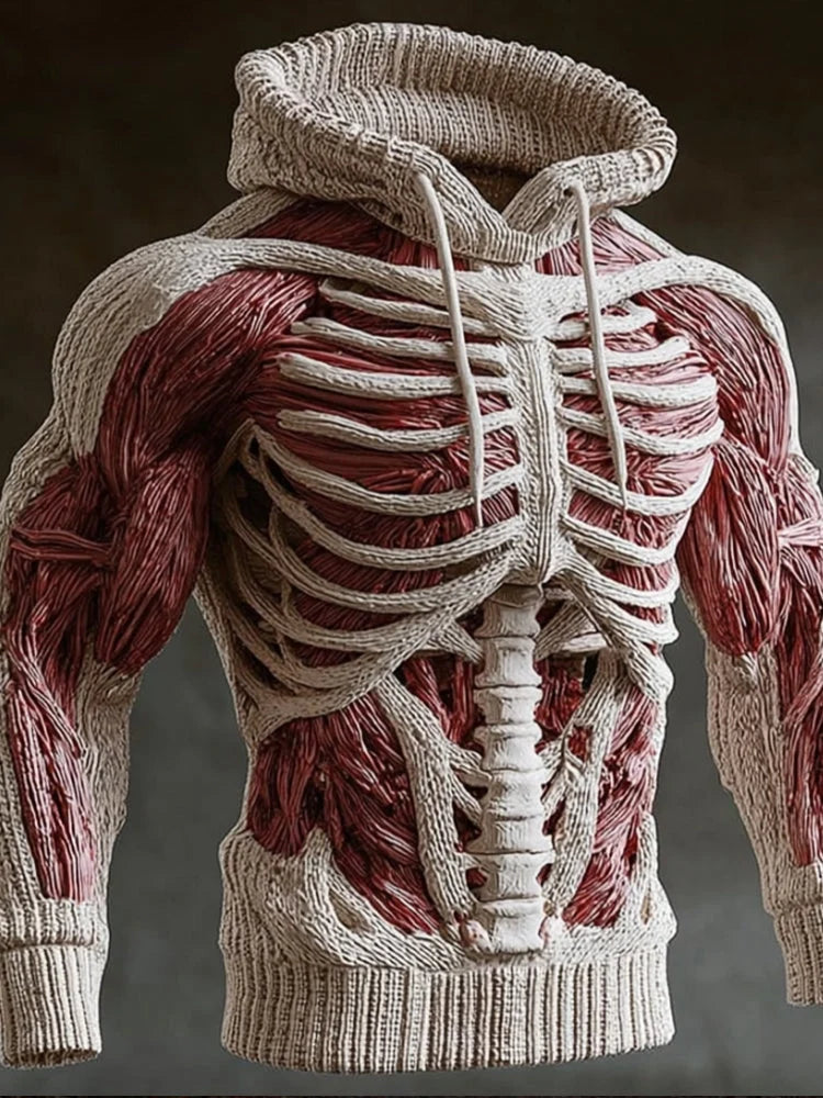 Hoodie 3D Skeleton Knit Design Long Sleeve Hooded