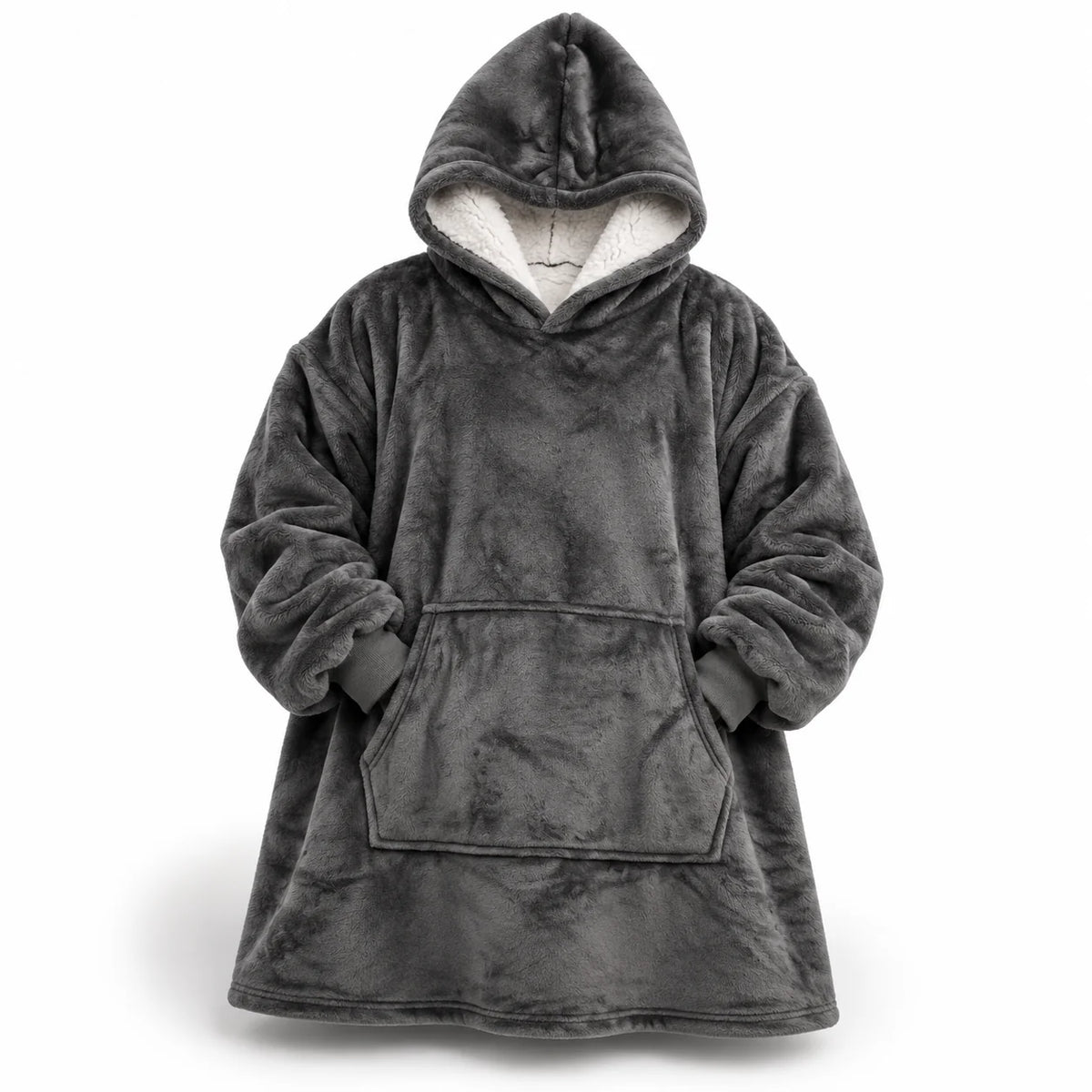 Hoodie Blanket Oversized Sherpa Fleece Hood & Front Pocket