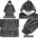 Hoodie Blanket Sherpa Fleece Oversized Fit Hood & Front Pocket