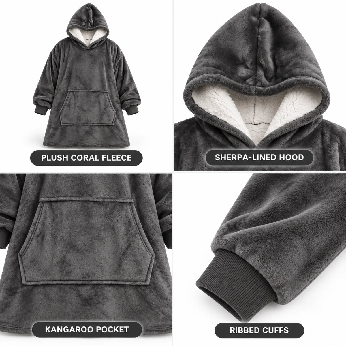Hoodie Blanket Sherpa Fleece Oversized Hood & Pocket