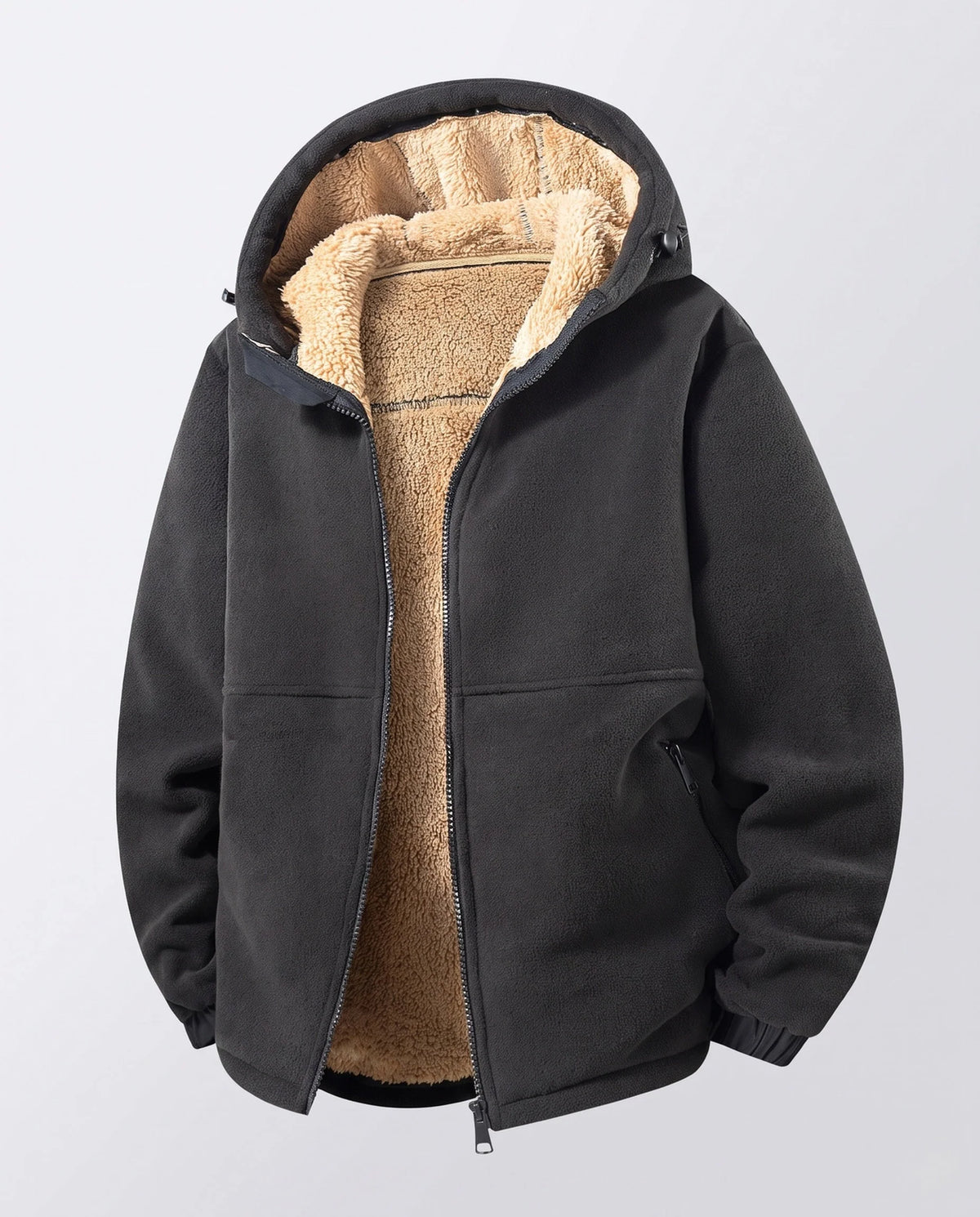 Hoodie Jacket Windproof Teddy Fleece Lined Zip Pockets