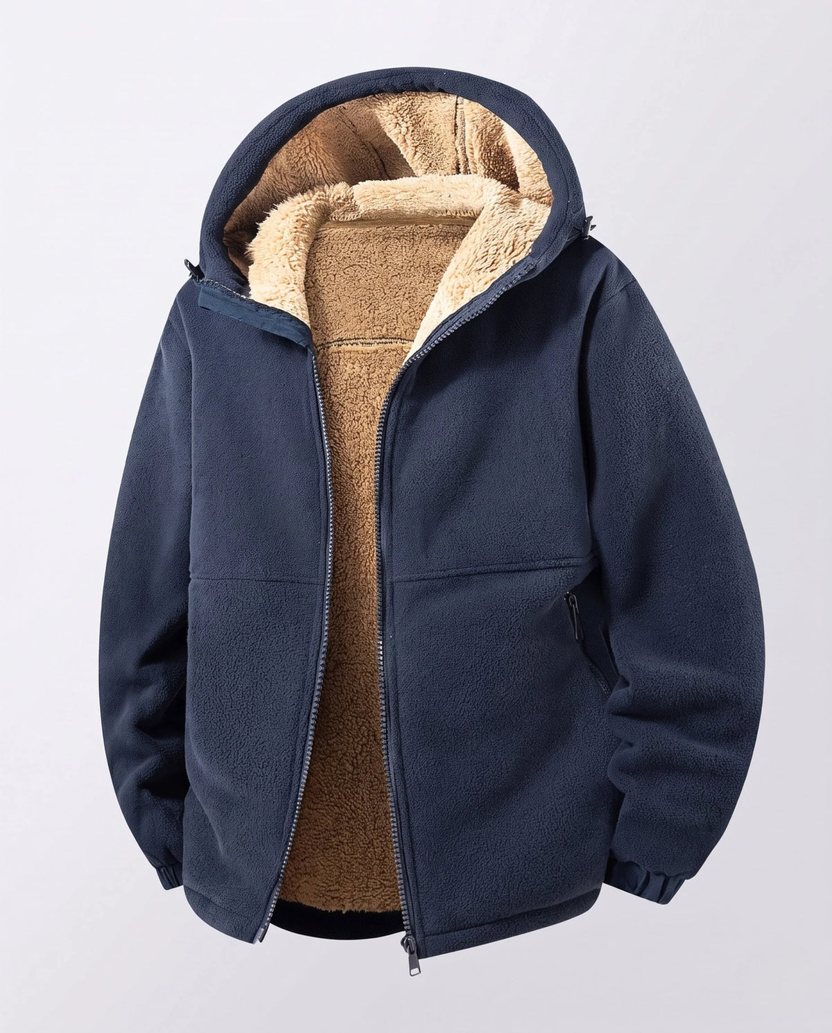 Hoodie Jacket Windproof Teddy Fleece Lined Zip Pockets