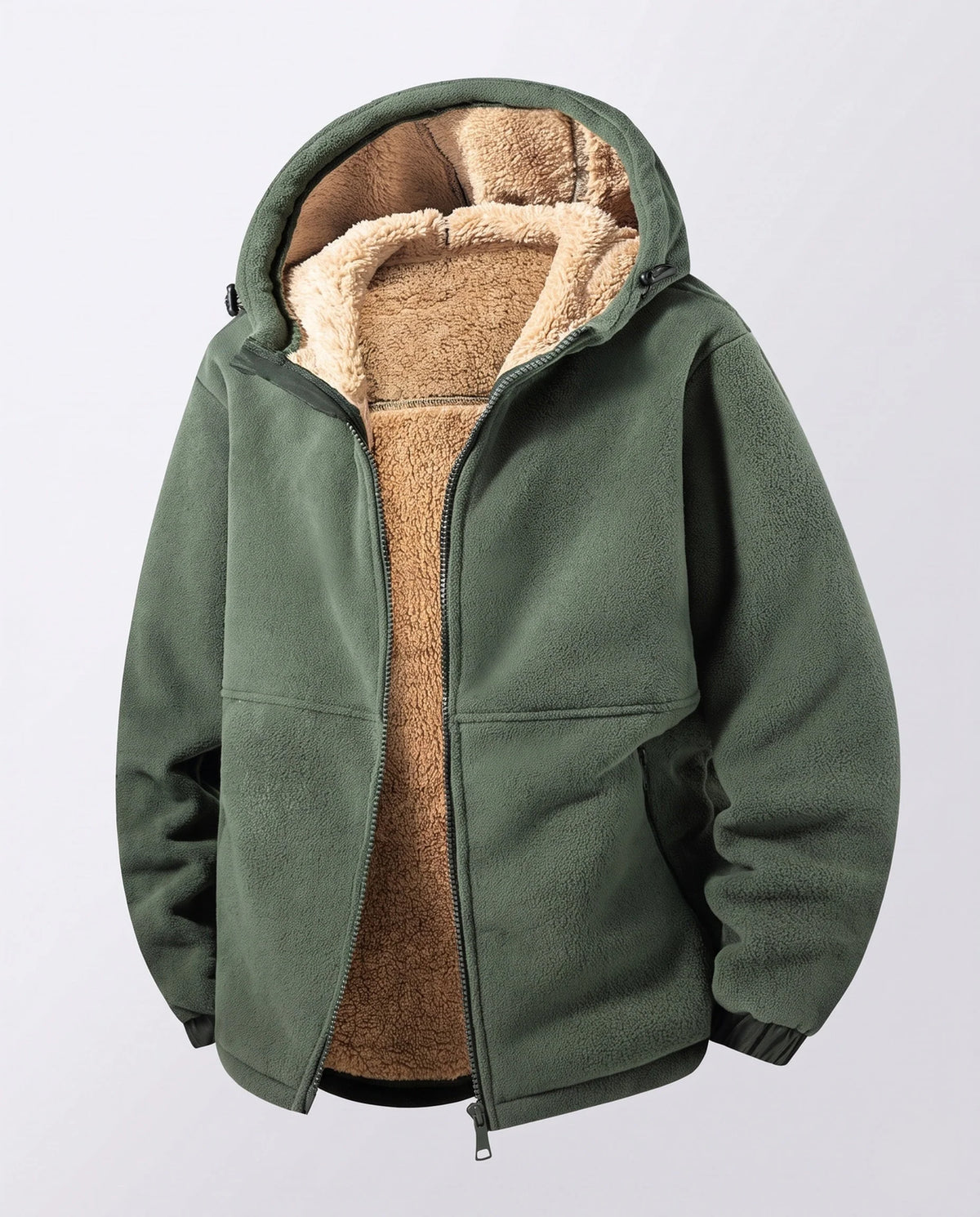 Hoodie Jacket Windproof Teddy Fleece Lined Zip Pockets
