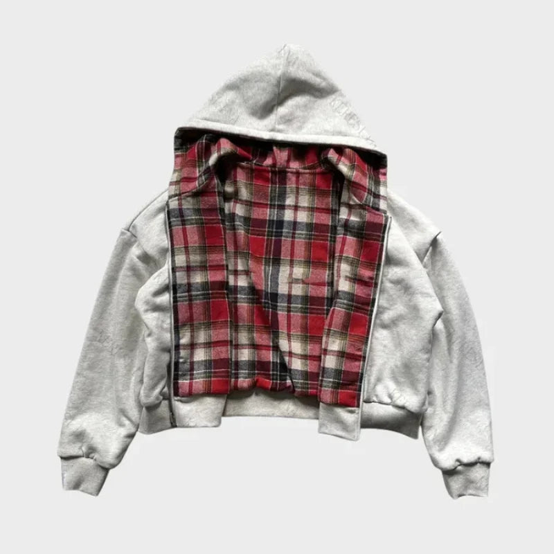 Hoodie Reversible Plaid Full-Zip Relaxed Fit