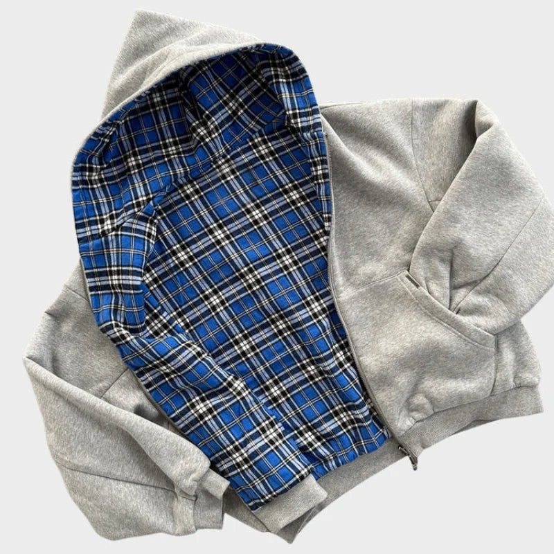 Hoodie Reversible Plaid Full-Zip Relaxed Fit