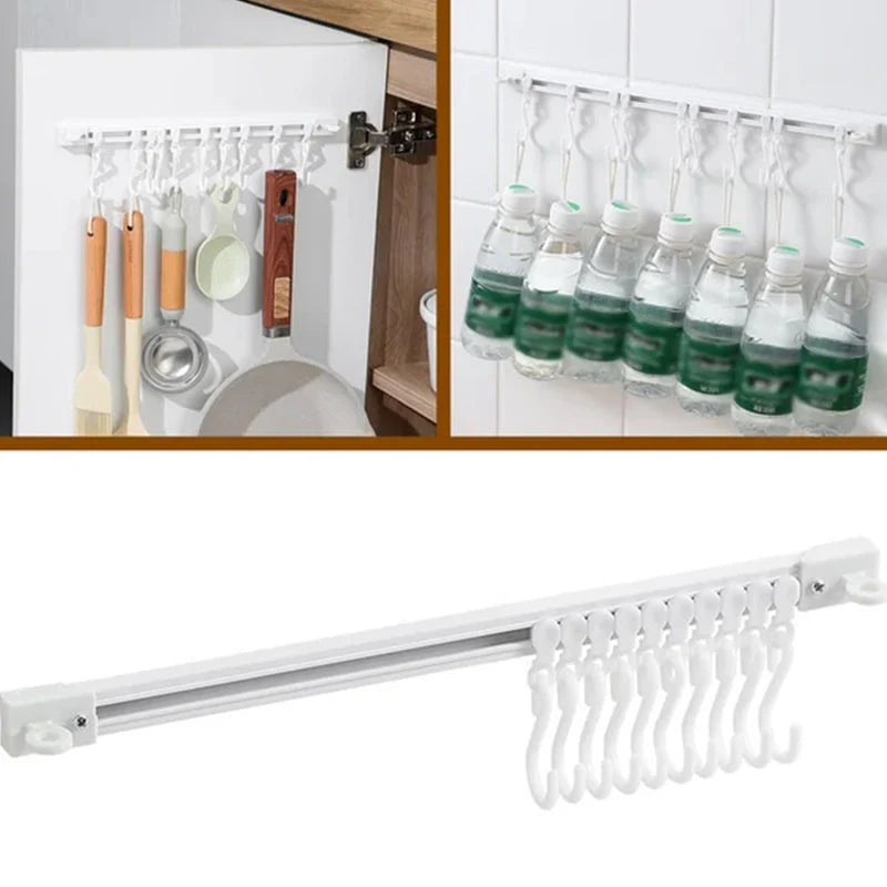 Hook Rail Adjustable Sliding Hooks No-Drill Mounting