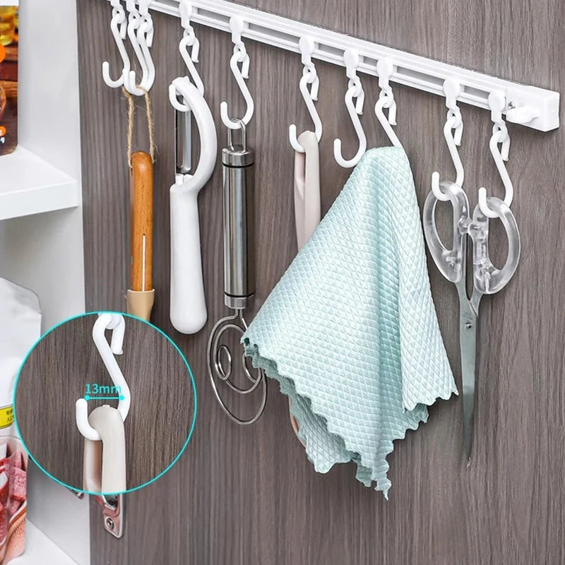 Hook Rail Adjustable Sliding Hooks No-Drill Mounting