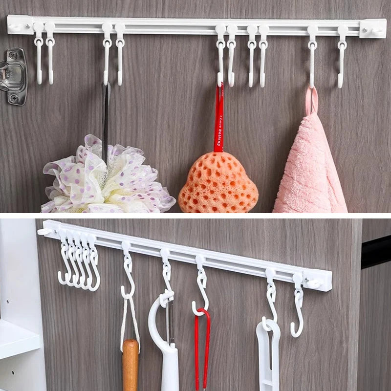 Hook Rail Adjustable Sliding Hooks No-Drill Mounting