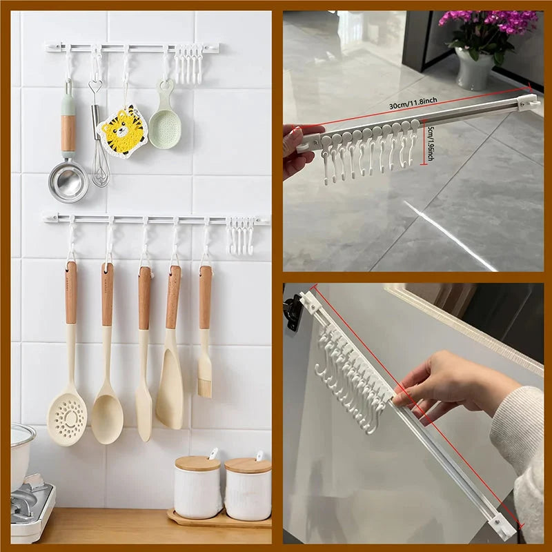 Hook Rail Adjustable Sliding Hooks No-Drill Mounting