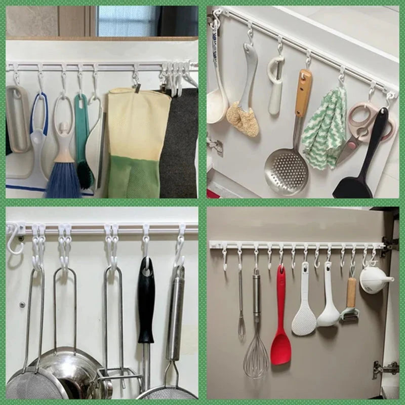Hook Rail Adjustable Sliding Hooks No-Drill Mounting