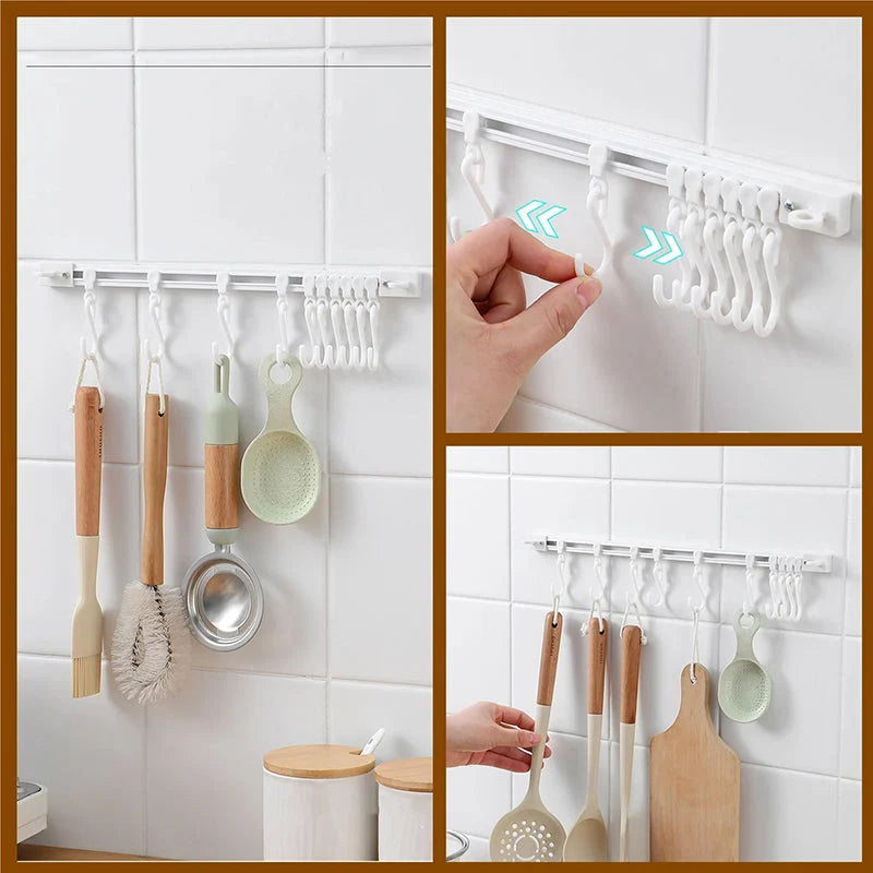 Hook Rail Adjustable Sliding Hooks No-Drill Mounting