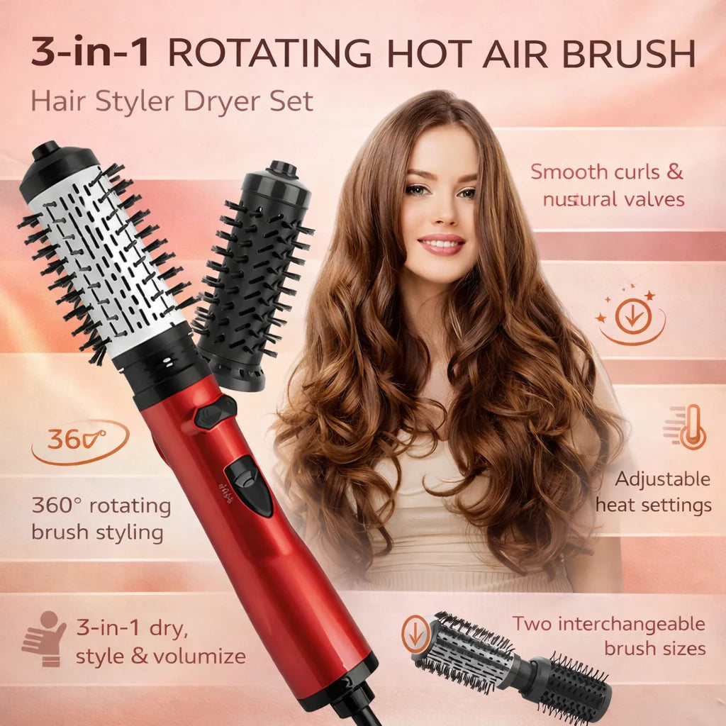 Hot Air Brush Rotating Ionic Two Brush Heads
