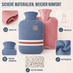 Hot Water Bottle Knitted Cover 33.8-Ounce Capacity Up to 8-Hour Warmth