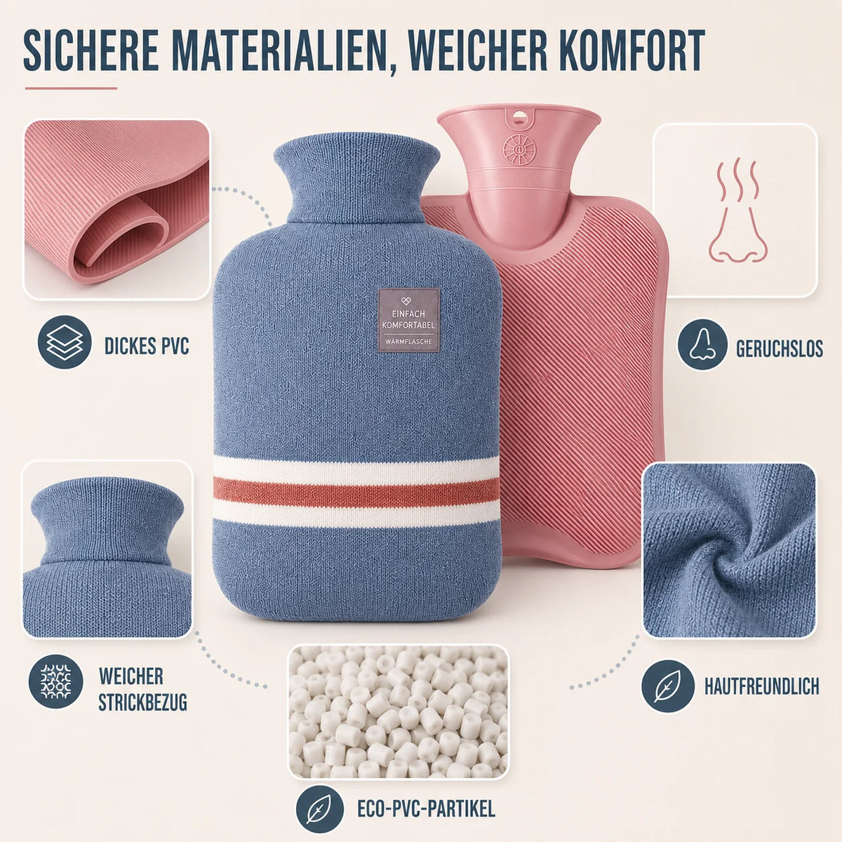 Hot Water Bottle Knitted Cover 33.8-Ounce Capacity Up to 8-Hour Warmth