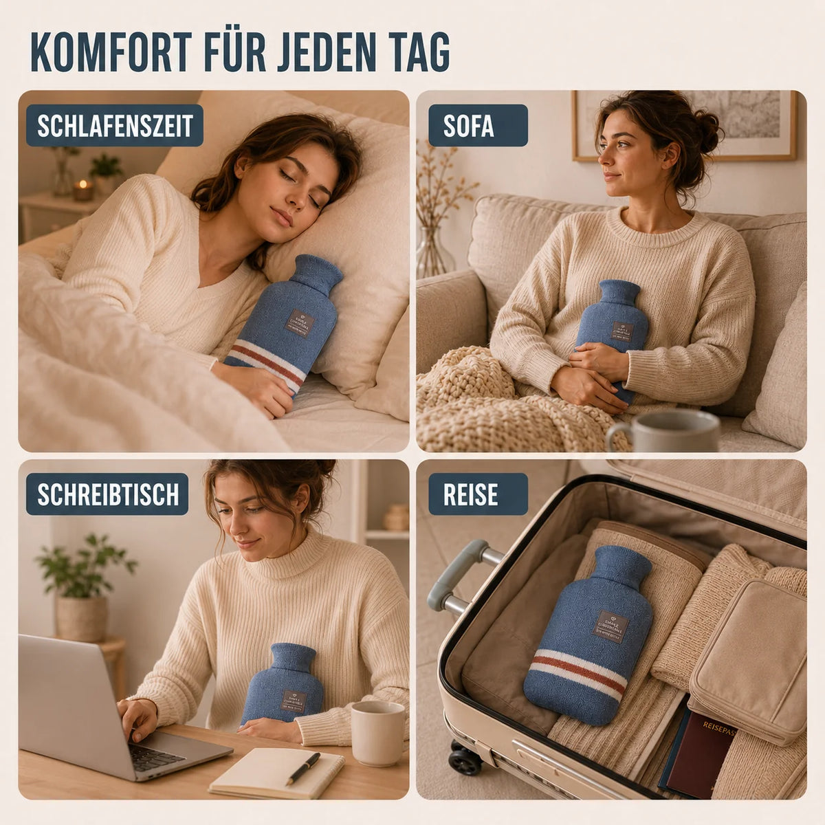 Hot Water Bottle Knitted Cover 33.8-Ounce Capacity Up to 8-Hour Warmth