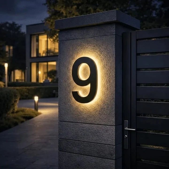 House Number Sign LED Backlit IP68 Waterproof Stainless Steel & Acrylic