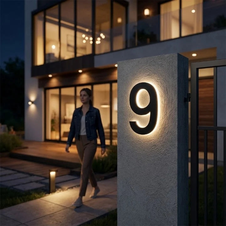 House Number Sign LED Backlit IP68 Waterproof Stainless Steel & Acrylic