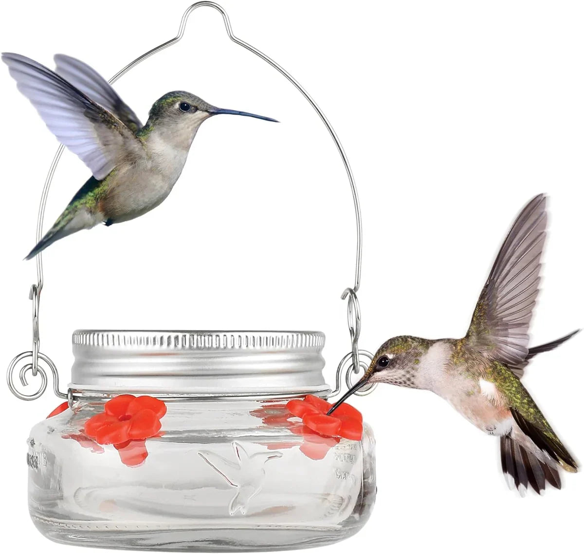 Hummingbird Feeder Clear Jar Four Ports Set of 2