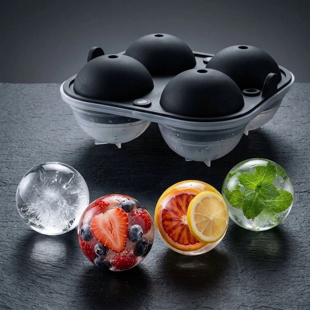 Ice Sphere Mold Silicone Set of 4 Slow-Melting 2.5-Inch Spheres